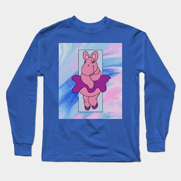 Dancing Ballerina Ballet Hippopotamus Long Sleeve T-Shirt by flofin